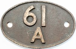 Shedplate 61A Kittybrewster 1950-1967 with sub sheds of Alford, Ballater to 1966, Fraserburgh to