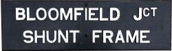 LNWR ground frame sign BLOOMFIELD JCT. Wood with cast iron letters, measures 39in x 12in. In very