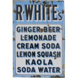 Advertising enamel sign R WHITE'S GINGER BEER LEMONADE CREAM SODA LEMON SQUASH KAOLA SODA WATER.
