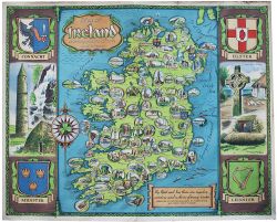 BR Poster MAP OF IRELAND, showing places of note and interest, by D.W. Burley 1955. Quad Royal