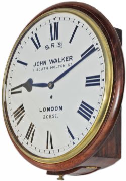 South Eastern Railway 14in mahogany cased English fusee railway clock probably supplied by John