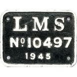 LMS cast iron tenderplate LMS 10497 1945 ex Stanier Class 5 44872. Withdrawn from 10D Lostock Hall