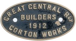 Worksplate GREAT CENTRAL RLY BUILDERS 1912 GORTON WORKS. Locomotives built that year were Robinson