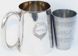 GNR ½ pint tankard marked to front GREAT NORTHERN HOTEL in Garter, stands 3.5in tall together with