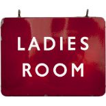 BR(M) enamel FF LADIES ROOM, double sided, complete with both hanging hooks. Measures 24in x 18in