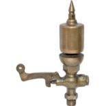 Brass steam locomotive whistle complete with valve and operating lever, stands 11.5in tall and the