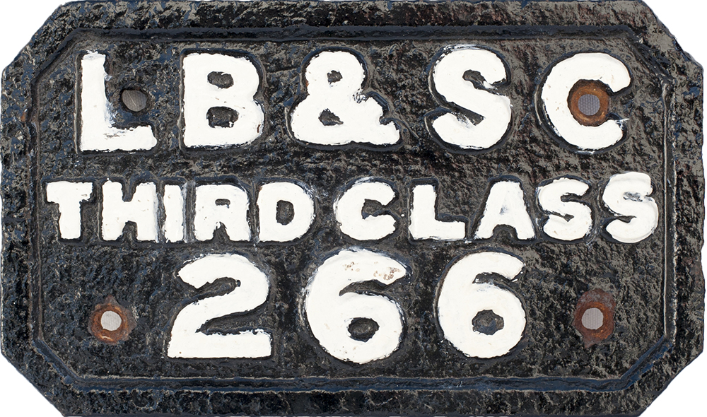 London Brighton and South Coast Railway cast iron carriage numberplate LB&SC THIRD CLASS 266.