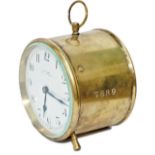 GWR brass drum clock with enamel dial KEMP BROS UNION STREET BRISTOL. Case stamped 5889 to the