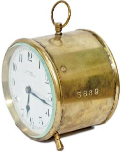 GWR brass drum clock with enamel dial KEMP BROS UNION STREET BRISTOL. Case stamped 5889 to the