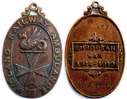 MR Bronze MEDAL. MIDLAND RAILWAY AMBULANCE with Wyvern and Maltese Cross to front and European War