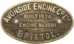 Worksplate AVONSIDE ENGINE CO LTD BUILT 1926 ENGINE No1991 BRISTOL ex GWR 1101 Class 0-4-0T number