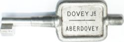 GWR/BR-W Tyers No9 single line aluminium key token DOVEY JC - ABERDOVEY, configuration B. In ex