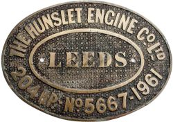 Diesel worksplate THE HUNSLET ENGINE CO LTD LEEDS 204HP No5667-1961 ex BR Class 05 0-6-0DM D2618 the