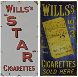 Advertising enamel signs, a pair. WILLS'S GOLD FLAKE CIGARETTES SOLD HERE together with a similar