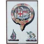 Original Armorial Bearings of the Great Western Railway Garter Design, hand painted and mounted on