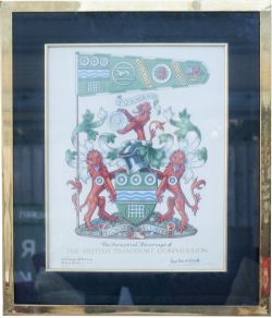 Original Armorial Bearings of the British Transport Commission, hand painted on velum and signed