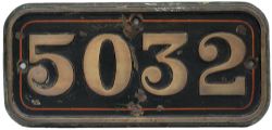 GWR brass cabside numberplate 5032 ex 4-6-0 Usk Castle (see previous lot for details). In as removed