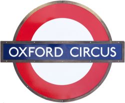 London Underground enamel target/bullseye sign OXFORD CIRCUS measuring 44in x 35.5in and in original