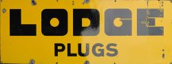 Advertising motoring enamel sign LODGE PLUGS. Measures 48in x 18in and is in good condition with