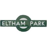 Southern Railway enamel target sign ELTHAM PARK from the former SECR station between Blackheath