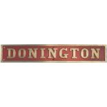 Nameplate DONINGTON. Ex standard gauge 0-4-0ST built by Manning Wardle, works number 913 in 1884.
