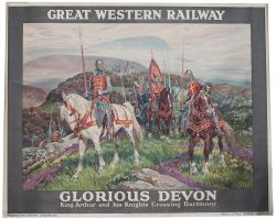 GWR poster GLORIOUS DEVON KING ARTHUR AND HIS KNIGHTS CROSSING DARTMOOR by Percy Spence 1928. Quad