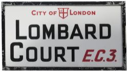 Motoring road street sign CITY OF LONDON LOMBARD COURT EC3, china glass with original zinc plated