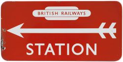 BR(NE) FF enamel direction sign STATION with British Railways in totem and left facing arrow.