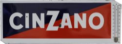 Advertising enamel sign CINZANO with thermometer missing. Measures 31.5in x 11.5in. Enamel in very