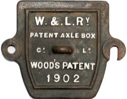 Welshpool & Llanfair Railway cast iron Axlebox cover lettered W & L Ry. 1902 PATENT AXLE BOX Co Ld