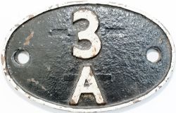 Shedplate 3A Bescot 1950-1960. Restored but clearly visible are the Derby style casting marks on the