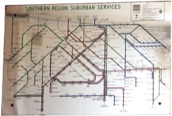 British Railways Southern Region Suburban Services Route Map mirror showing all the routes from