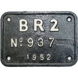 British Railways Standard Class 4 tenderplate BR2 No937 1952 ex 2-6-0 76023 built at Doncaster and