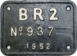 British Railways Standard Class 4 tenderplate BR2 No937 1952 ex 2-6-0 76023 built at Doncaster and