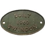 Diesel worksplate oval cast iron BUILT 1960 SWINDON ex BR Class 03 0-6-0 DM in the number series