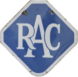 RAC double sided enamel sign. Measures 18in x 18in and is in good condition.