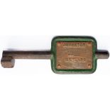 GWR Tyers No9 single line steel key token with 2 cast brass plates JOHNSTON - NEYLAND, Configuration