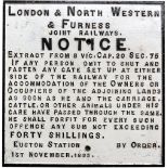 LNWR & Furness Railway cast iron gate notice fully titled LONDON & NORTH WESTERN & FURNESS JOINT