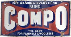Advertising enamel sign FOR WASHING EVERYTHING USE COMPO BEST FOR FLANNELS AND WOOLENS. Measures
