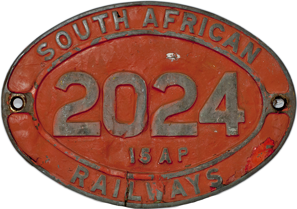 South African brass cabside numberplate SOUTH AFRICAN RAILWAYS 2024 15AR ex 4-8-2 built by North