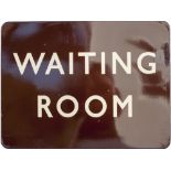 BR(W) FF enamel sign WAITING ROOM. In very good condition with a small repair, measures 24in x 18in.