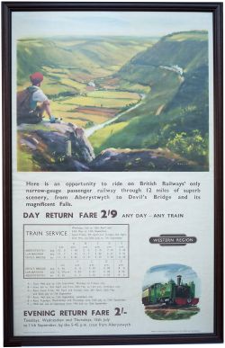 Poster BR advertising THE ONLY BRITISH RAILWAY OWNED NARROW GAUGE STEAM RAILWAY FROM ABERYSTWYTH