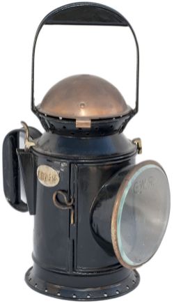 GWR 3 aspect pre grouping coppertop handlamp complete with GWR etched glass, GWR stamped copper