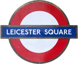 London Underground enamel target/bullseye sign LEICESTER SQUARE measuring 44in x 35.5in and in