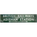 BR(S) dark green enamel station direction sign BRITISH RAILWAYS ADDISHAM STATION with right facing