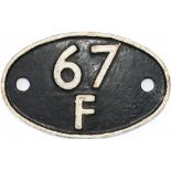 Shedplate 67F Stranraer 1962-1968. Face restored over original paint.