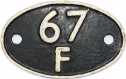 Shedplate 67F Stranraer 1962-1968. Face restored over original paint.