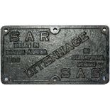 South African Railway cast iron wagon plate SAR SAS BUILT IN SOUTH AFRICA 1936 VITENHAGE. Measures