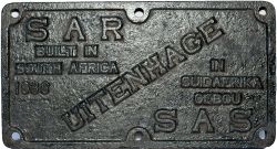 South African Railway cast iron wagon plate SAR SAS BUILT IN SOUTH AFRICA 1936 VITENHAGE. Measures