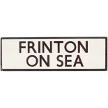 LNER enamel lamp tablet FRINTON ON SEA from the former Great Eastern Railway station between